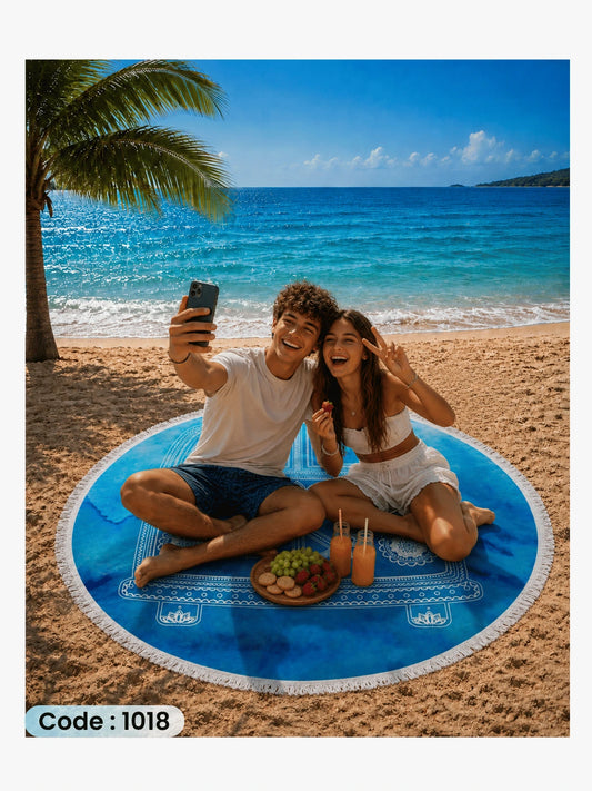 Boho Peace Van Beach Blanket – Round Linen Beach Mat | Code 1018