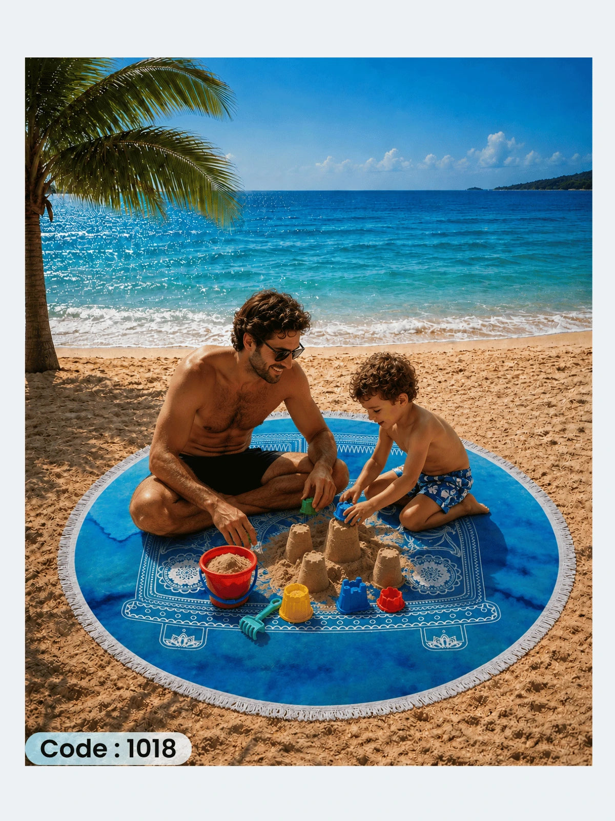 Boho Peace Van Beach Blanket – Round Linen Beach Mat | Code 1018