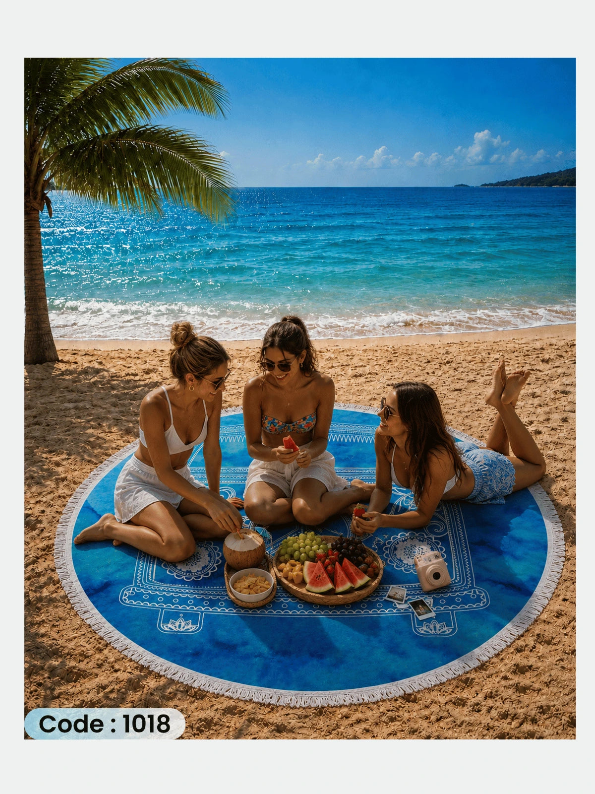 Boho Peace Van Beach Blanket – Round Linen Beach Mat | Code 1018