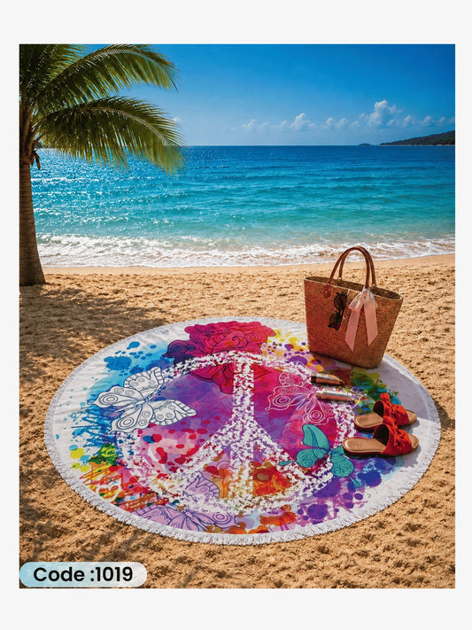 Color Splash Peace Beach Blanket – Round Linen Beach Mat | Code 1019