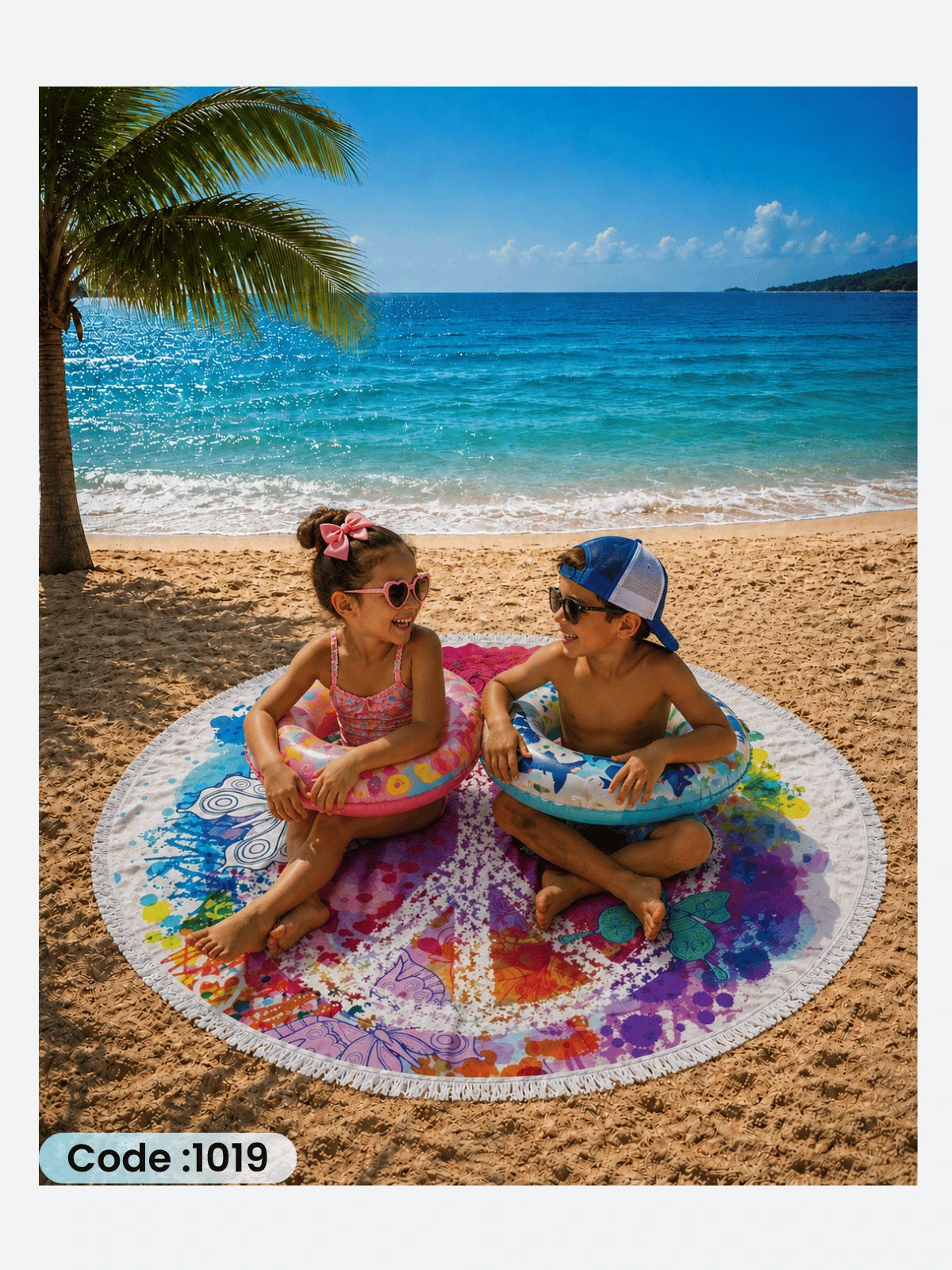 Color Splash Peace Beach Blanket – Round Linen Beach Mat | Code 1019