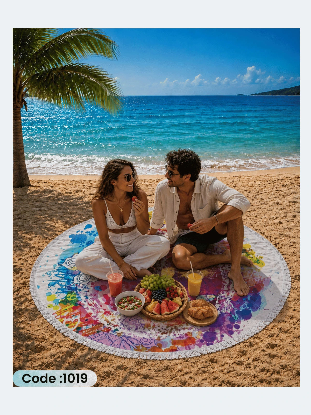 Color Splash Peace Beach Blanket – Round Linen Beach Mat | Code 1019