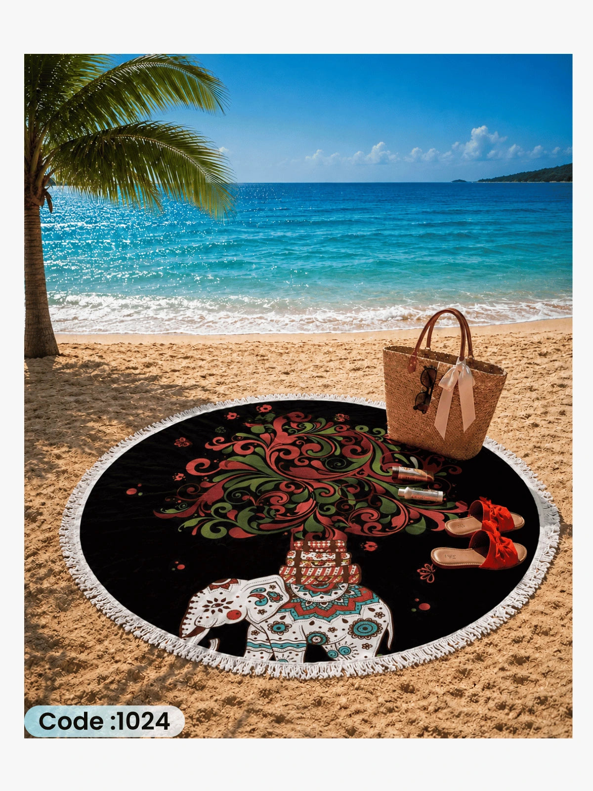 Bohemian Elephant Round Beach Blanket – Code 1024