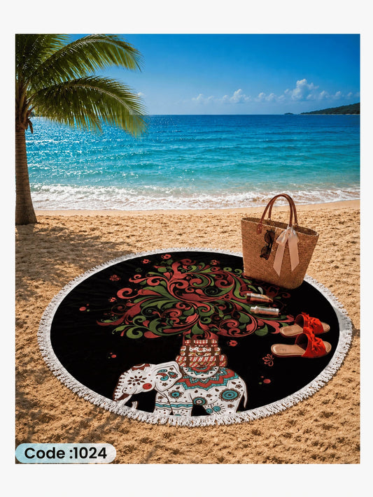 Bohemian Elephant Round Beach Blanket – Code 1024