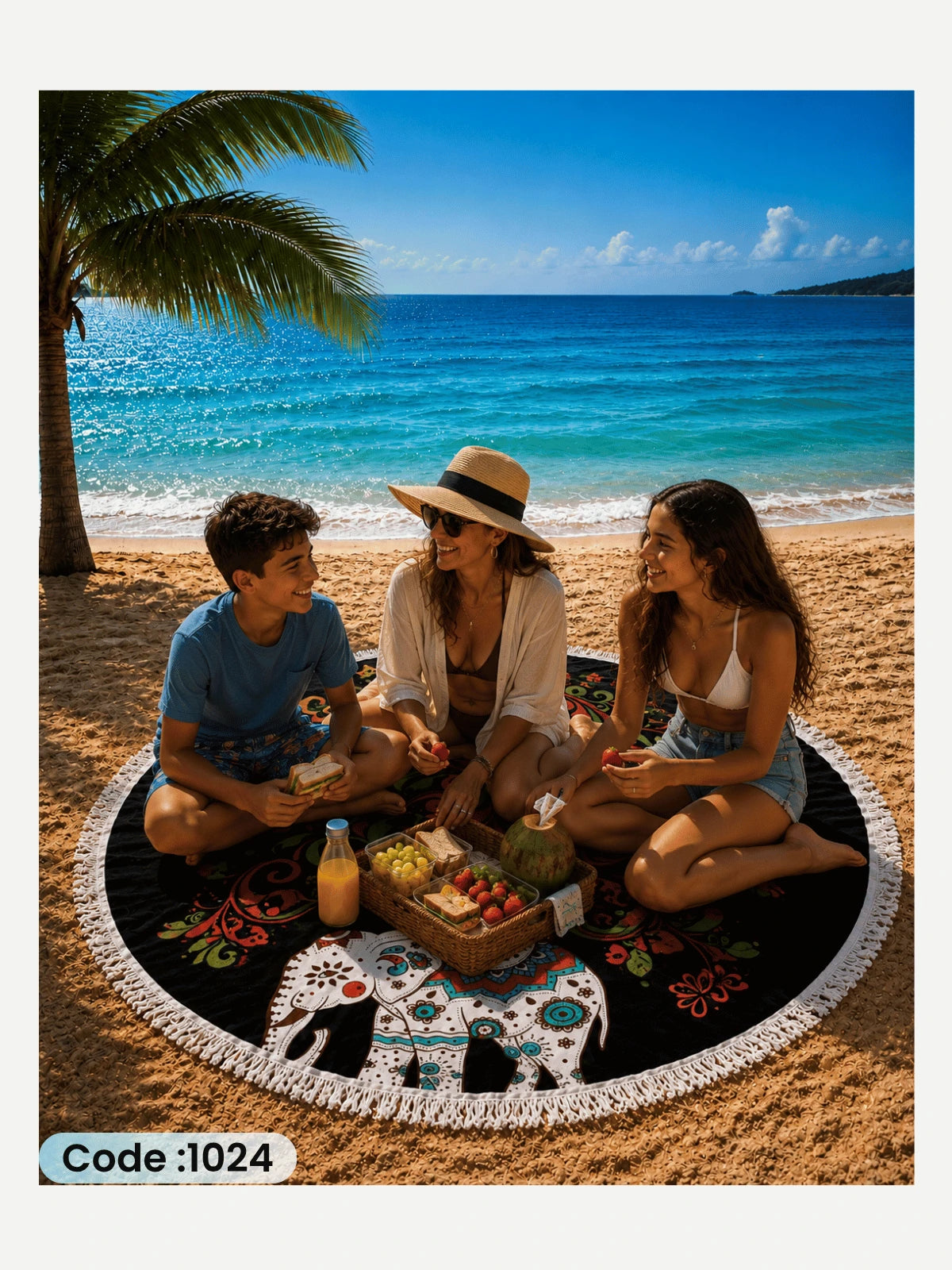 Bohemian Elephant Round Beach Blanket – Code 1024