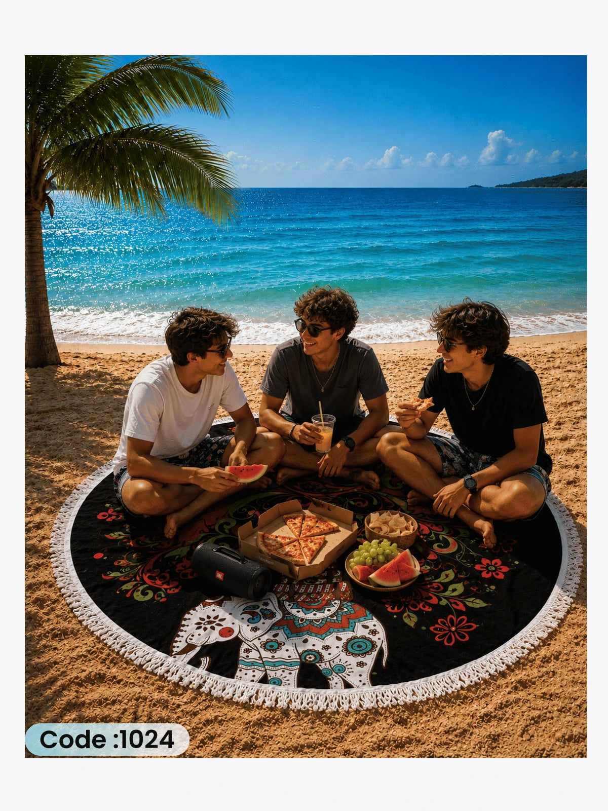 Bohemian Elephant Round Beach Blanket – Code 1024