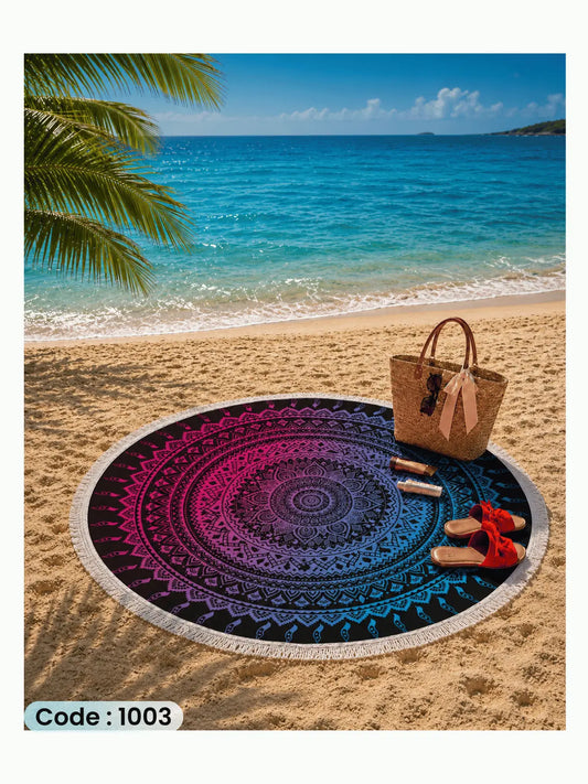 Mandala Beach Blanket | سجادة شاطئ دائرية من الكتان 150 سم - كود 1003