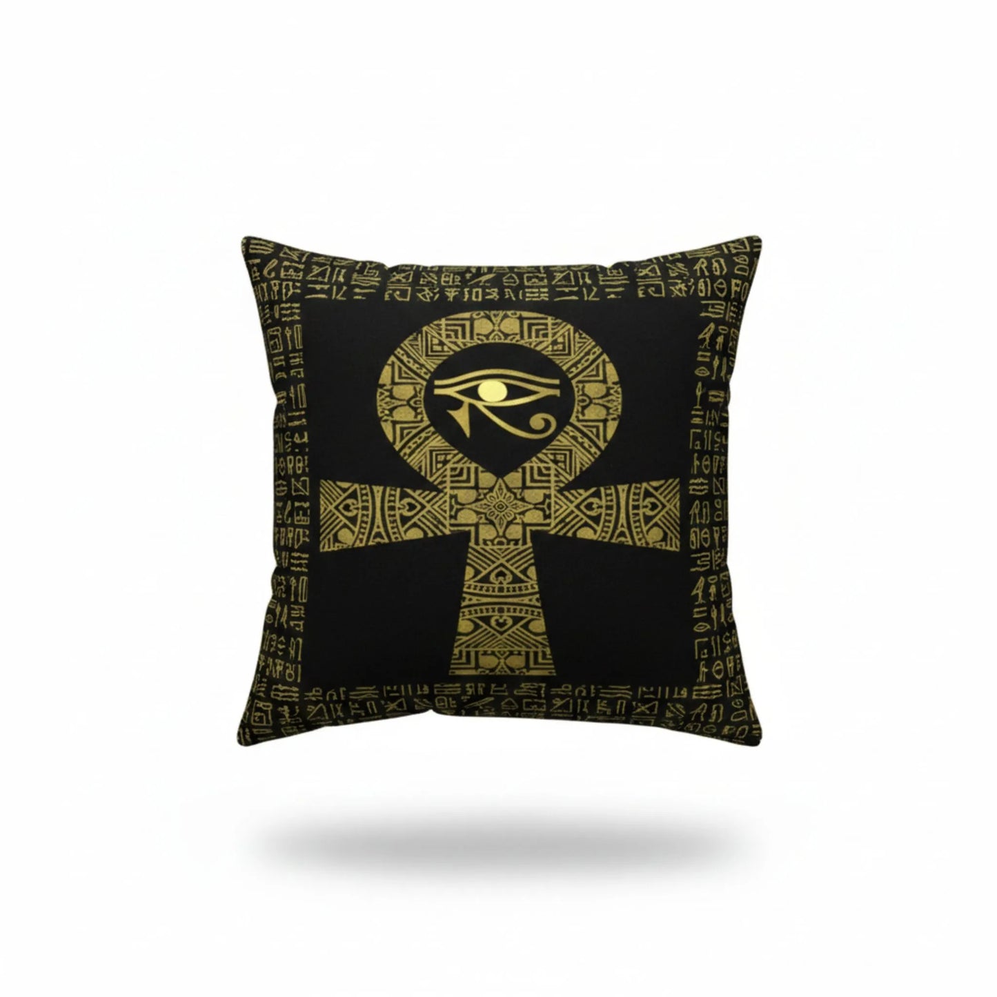 black-ankh-eye-of-horus-cushion-cover-gold-front-view