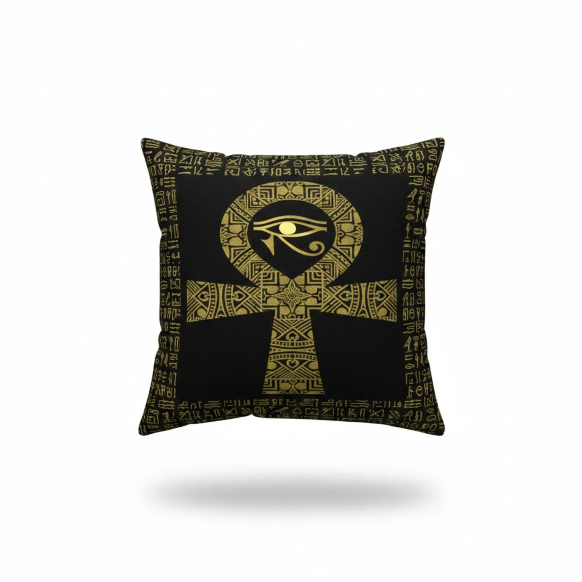 black-ankh-eye-of-horus-cushion-cover-gold-front-view