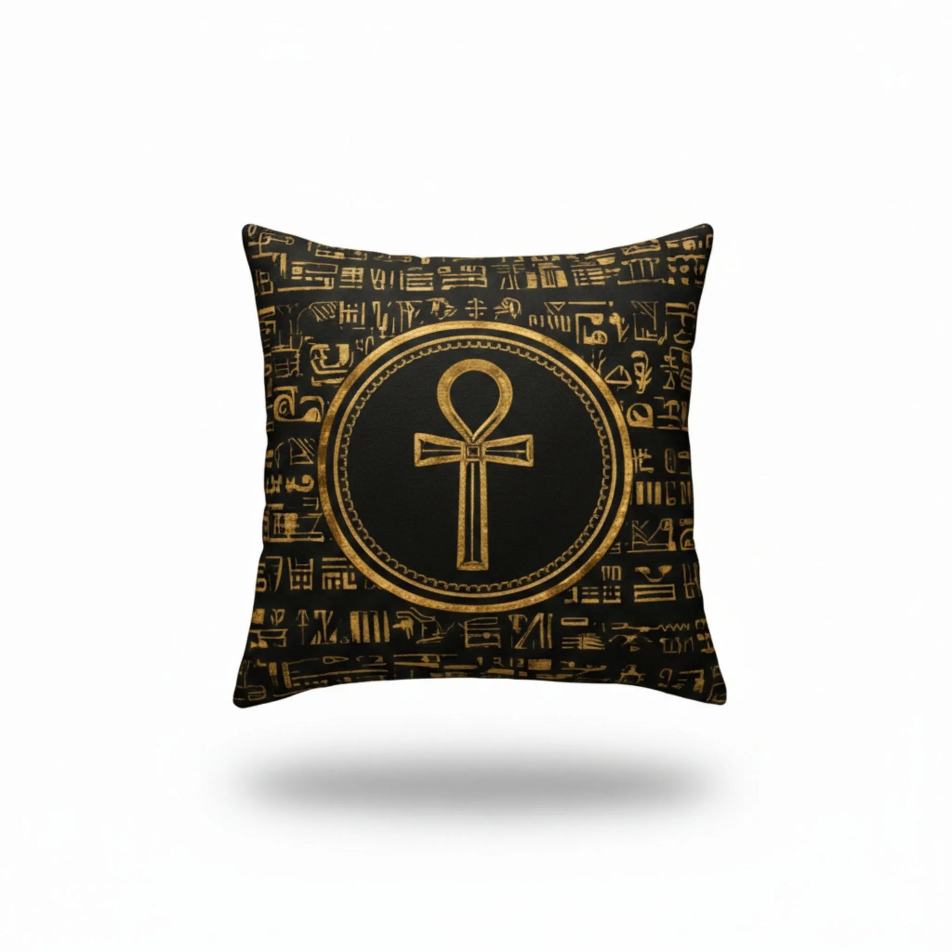 black-egyptian-ankh-cushion-cover-gold-front-view
