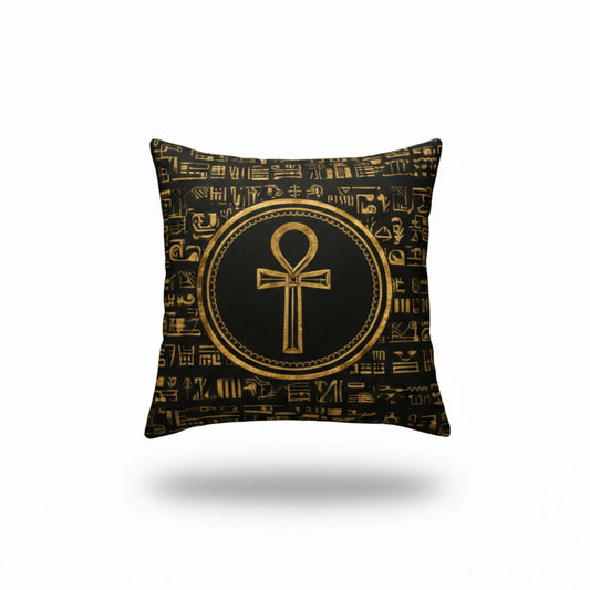 black-egyptian-ankh-cushion-cover-gold-front-view