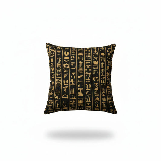 black-egyptian-hieroglyphic-cushion-cover-gold-front-view