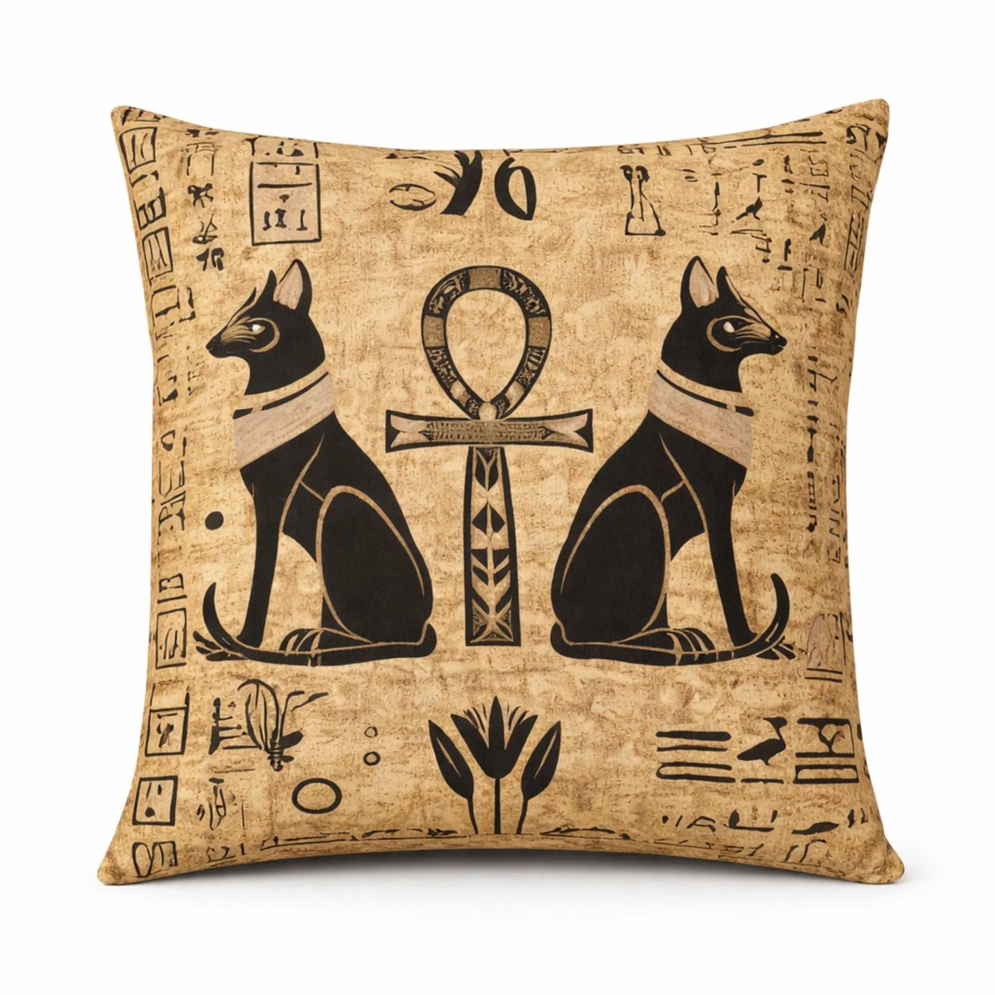 egyptian-cat-ankh-cushion-beige-design-front-view