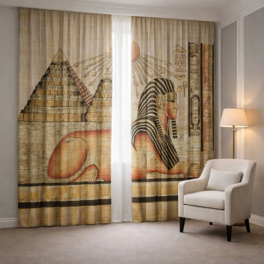egyptian pyramids curtains beige front view