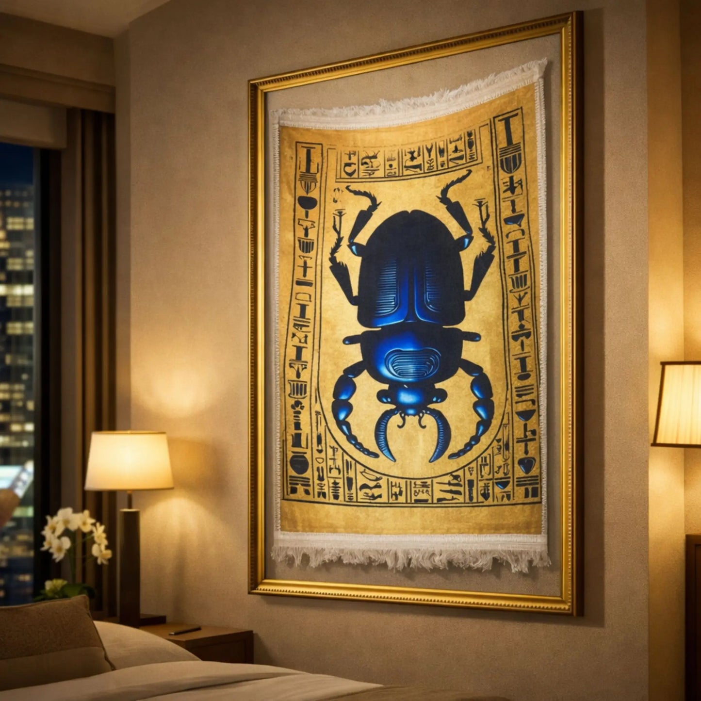 pharaonic-framed-wall-hanging-blue-scarab-gold