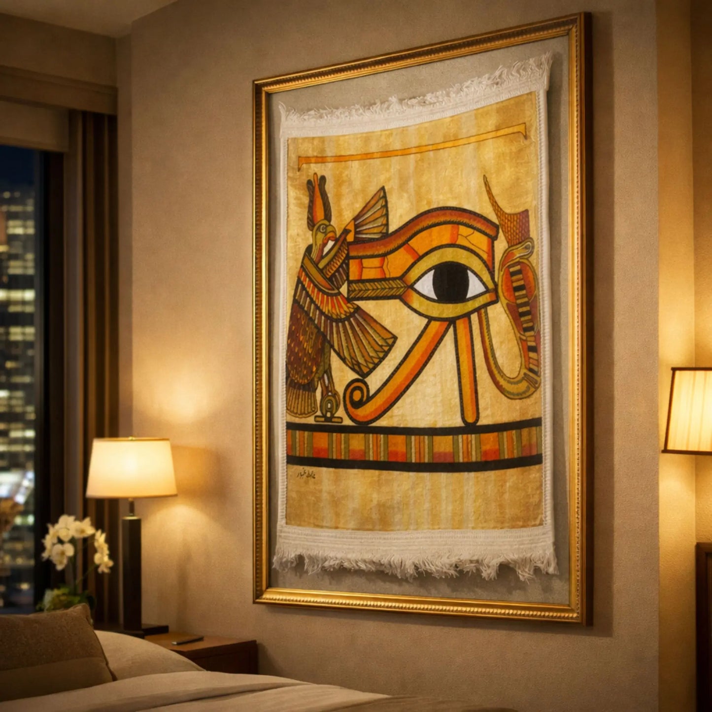 pharaonic-framed-wall-rug-eye-of-horus-gold