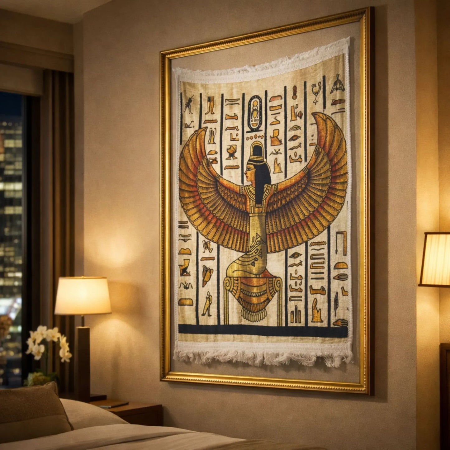 pharaonic-framed-wall-rug-isis-goddess-design