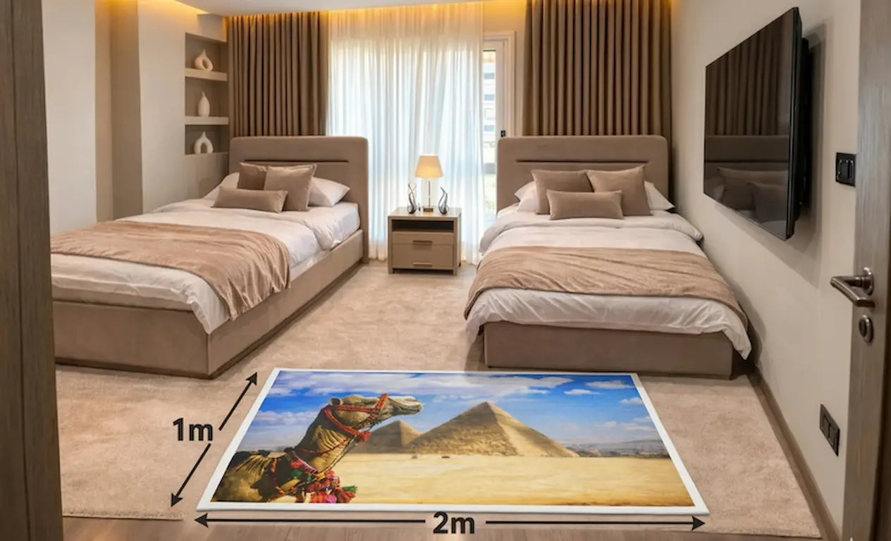  بديل سجاد فرعوني فاخر  بتصميم الأهرامات والجمل في الصحراء