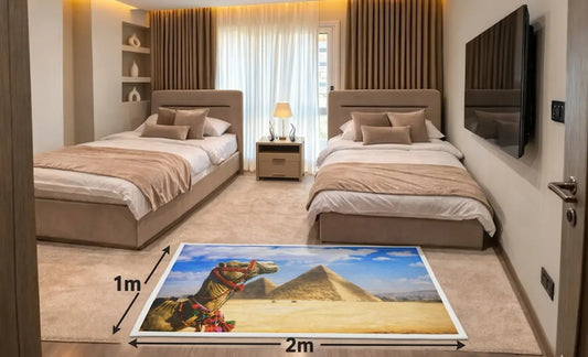  بديل سجاد فرعوني فاخر  بتصميم الأهرامات والجمل في الصحراء
