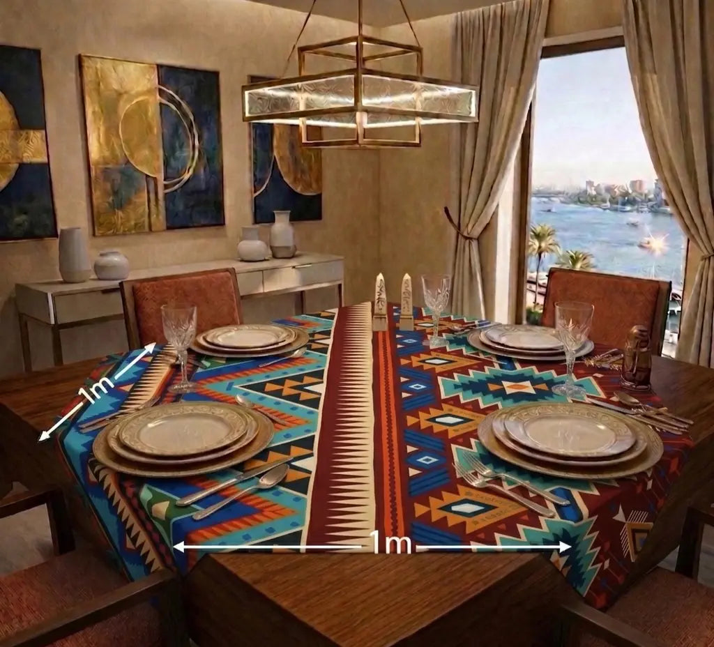 Pharaonic Table Linen design  | مفرش طاولة فرعوني فاخر بتصميم نقوش تراثية ملونة